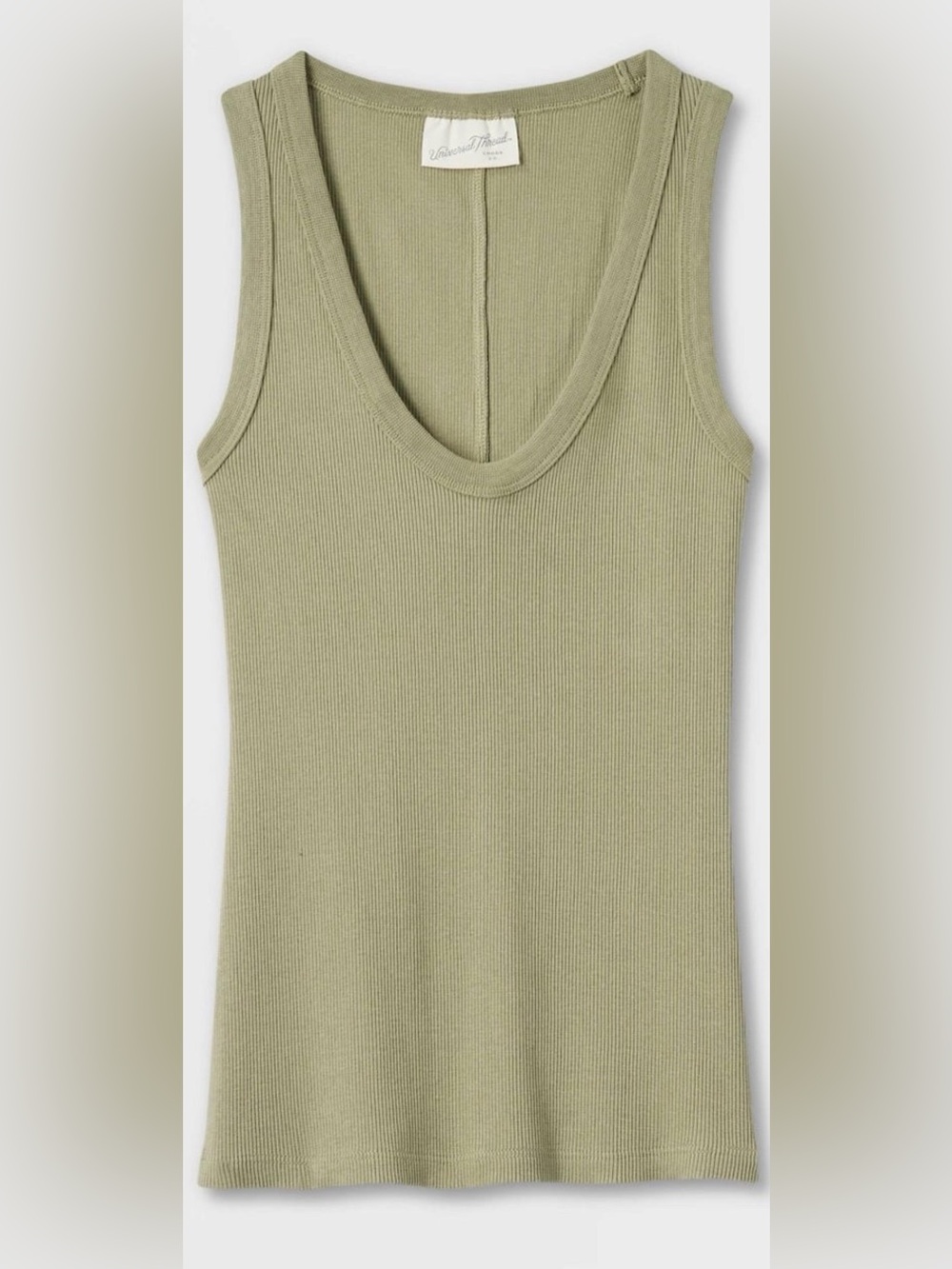 Olive Ribbed Scoop Neck Tank Top